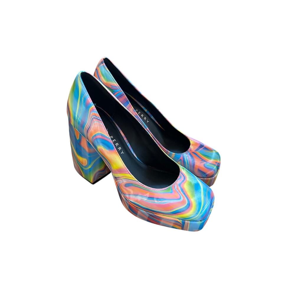 Women 9M 39 Katy Perry The Uplift Platform Pump Heels Shoes Rainbow Swirl